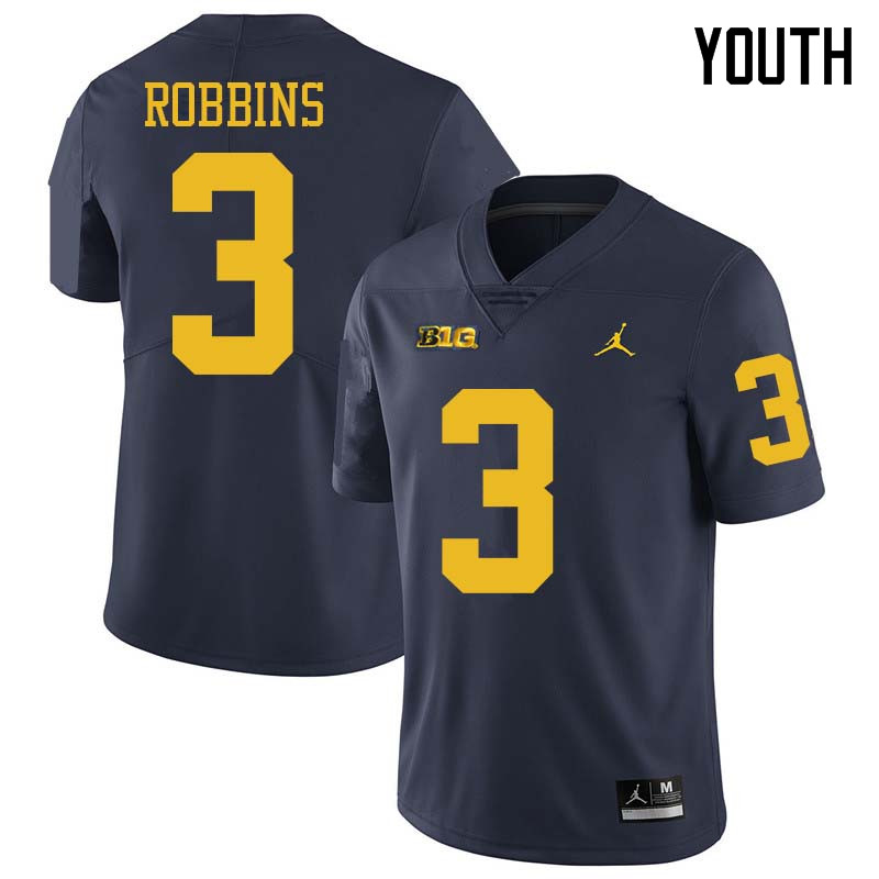 Jordan Brand Youth #3 Brad Robbins Michigan Wolverines College Football Jerseys Sale-Navy